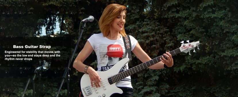 Guitar Strap and Bass Strap, Embroidered Guitar Strap, Adjustable Strap Length, Equipped with 3D Sponge Filled Foam Pad, Comes with 4 Picks + 2 Strap Locks, Best Gift for Guitar Players, Vintage Red