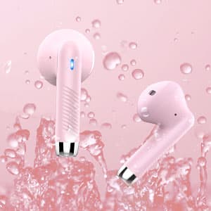 Wireless Earbuds, Bluetooth 5.4 Earbuds Stereo Bass, Bluetooth Headphones in Ear Noise Cancelling Mic, Wireless Earphones IP7 Waterproof Sports, 32H Playtime Mini USB C Charging Ear Buds Light Pink