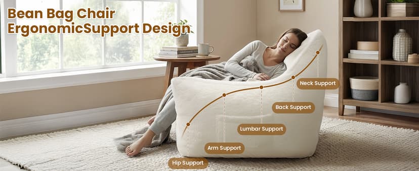 Cvortll Bean Bag Chair, Bean Bag Sofa, Faux Fur Bean Bag Chairs,with armrests and a Sturdy backrest, Suitable for Apartments, Living Rooms, bedrooms, Games, Reading (White)