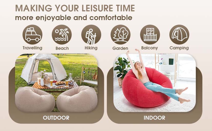 Realspring 6 9 12 Pcs Inflatable Bean Bag Chairs for Adults with Electric Air Pump, Blow up Couch Folding Portable Inflatable Couch Lazy Sofa for Outdoor Movie Night Camping(Gray,6 Pcs)