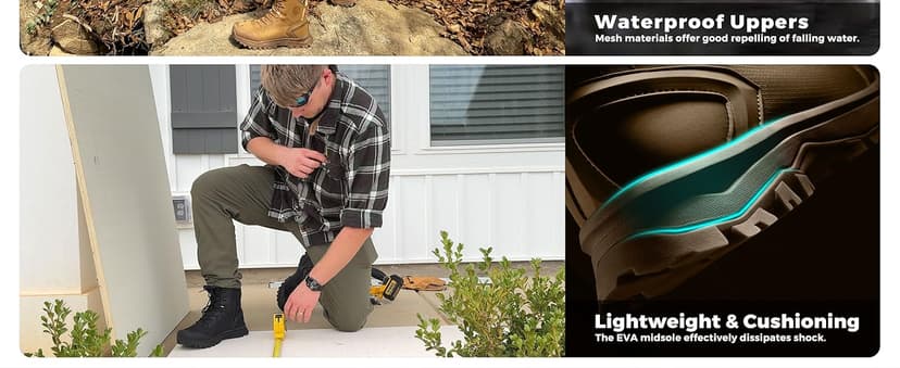 Coostar Tactical Boots for Men Lightweight Military Combat Boot Side Zipper Motorcycle Hiking Work Boots Waterproof 8 Inches