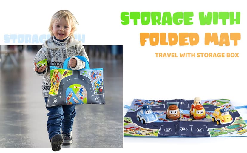 Mini Car Toys for 1 Year Old Boy Gifts, 12 Sets Pull-Back Trucks with Playmat/Storage Box for Toddlers Age 1-2, Baby Toys 12-18 Months, 1st Christmas Birthday Gifts for One Year Olds