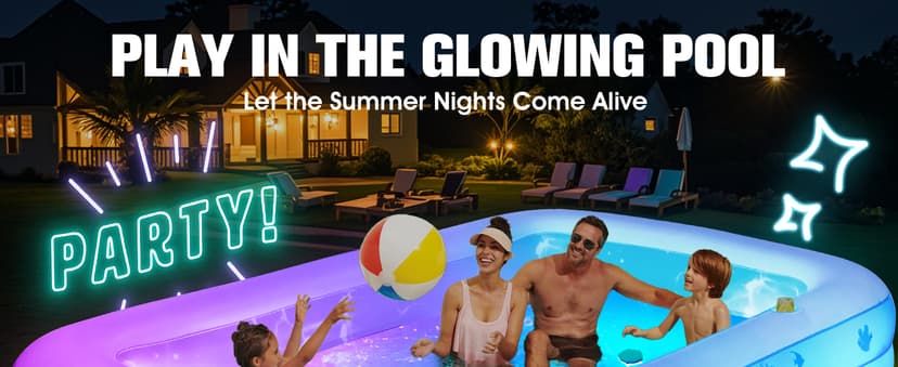 Inflatable Pool with Seat and Pool Lights, Durable Thickened Large Size Inflatable Pools for Adults Blow Up Pools,100" x 63" x 22"Swimming Inflatable PooI for Backyard,Outdoor (White)