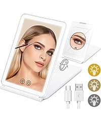 KOOKIN Lighted Vanity Makeup Mirror 16 Led Lights 180 Degree Rotation Lighted Mirror Touch Screen Adjusted Brightness Desk Mirrors USB Dual Supply Bathroom Beauty Cosmetic Mirrors (White)