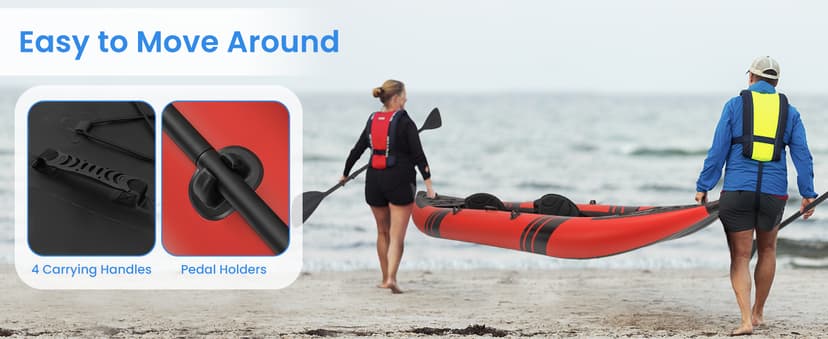 GYMAX Inflatable Kayak, 12.5Ft 507lbs Tandem Kayak with 2 Aluminum Paddles, 2 Padded Seats, Footrests, 2 Fins, Hand Pump, Carry Bag & Repair Kit, 2 Person Fishing Touring Kayak for Adults