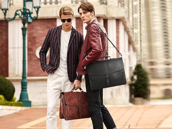 ESTARER Men's Leather Briefcase 15.6 Inch Laptop Computer Bag for Office/Business/Travel, Large Satchel Professional Pu Leather Messenger Shoulder Bag, Black