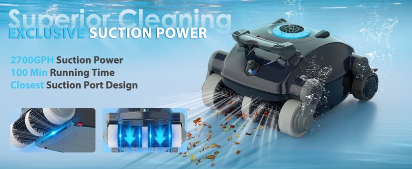 Cordless Robotic Pool Cleaner, Wall Climbing, Lightweight, Extended Battery Life, 8L Large Capacity, Advanced Dual-Motor, X1 Auto Pool Vacuum for Inground & Above Ground Pools Up to 1100 Sq.Ft, Blue