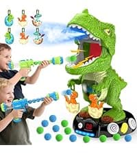EagleStone Dinosaur Shooting Toys for Boys 5 6 7 8 9 Years Old, Electronic Kids Target Games w/ Air Pump Gun, LCD Score Record, Sound, 24 Foam Balls, Birthday Party Favor,Christmas Gifts for Toddlers