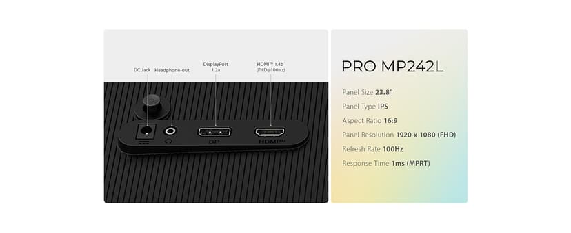 msi PRO MP242LE 24-inch IPS 1920 x 1080 (FHD) Computer Office Monitor, 100Hz, Adaptive Sync, HDMI, DisplayPort, Tilt, 4-Side Slim Bezel 1ms, Black