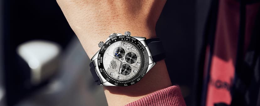 OLEVS Men's Watches Chronograph Multifunction Sport Silicone Luxury Diamond Moon Phase Quartz Male Watch Waterproof Wrist Watch