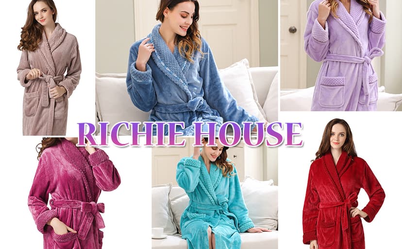 Richie House Women's Plush Soft Warm Fleece Bathrobe Robe RH1591