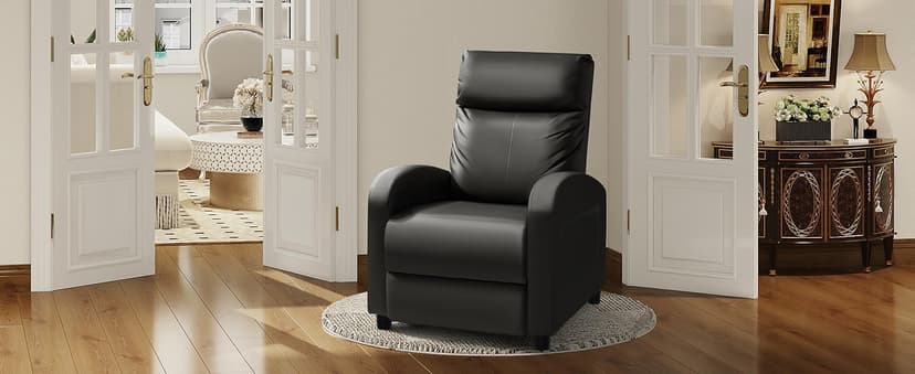 Homall Recliner Chair, Recliner Sofa PU Leather for Adults, Recliners Home Theater Seating with Lumbar Support, Reclining Sofa Chair for Living Room (Black, Leather)