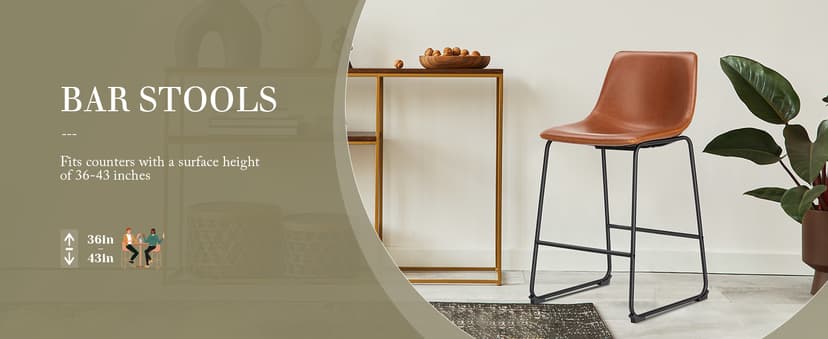 DUMOS 26 Inch Counter Height Bar Stools Set of 4, Modern Faux Leather High Barstools with Back and Metal Leg, Upholstered Bar Chairs for Kitchen Island, Brown