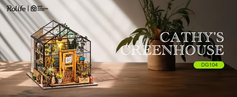 Rolife DIY Miniature House Kit Greenhouse, Tiny House Kit for Adults to Build, Mini House Making Kit with Furniture, Halloween/Christmas Decorations/Gifts for Family and Friends (Cathy's Greenhouse)
