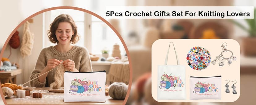 5 Pcs Crochet Gifts For Women,Crochet Reusable Grocery Bag, 50pcs Stickers for Friends, Mom, Knitting Lovers
