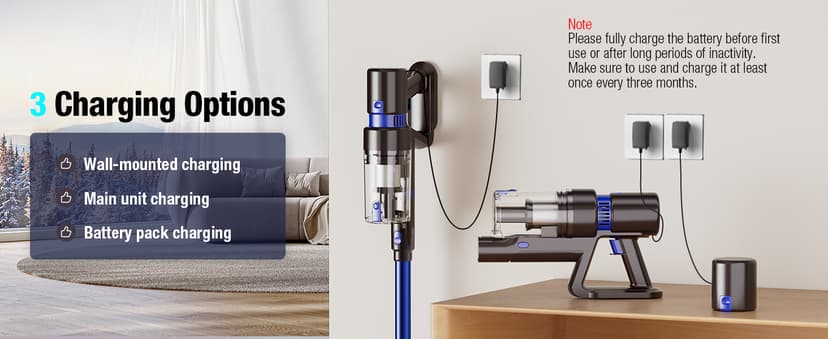 Cordless Vacuum Cleaner, 550W 45KPA 50Min Vacuum Cleaners for Home, Self-Standing Stick Vacuum with Touch Screen, 3 Power Modes, Rechargeable Battery, Handheld Vacuum for Pet Hair/Carpet/Floor