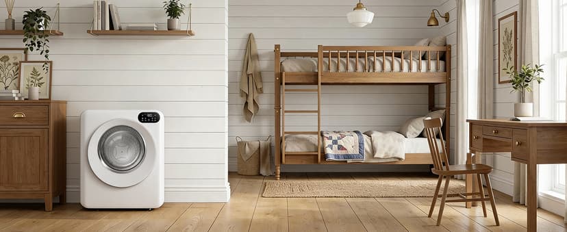 Euhomy 1.5 Cu.Ft Portable Clothes Dryer, 850W Clothes Dryer with Stainless Steel Drum, 4 Functions, LED Control, Drying Machine for Apartments, Laundry, Dorm, Small Space, White