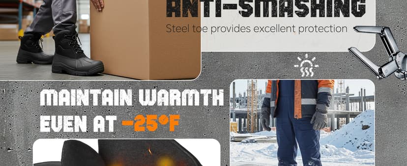 Furuian Insulated Winter Snow Steel Toe Work Boots for Men Waterproof Non Slip Duck Boots for Men Warm Safety Industrial Work Shoes