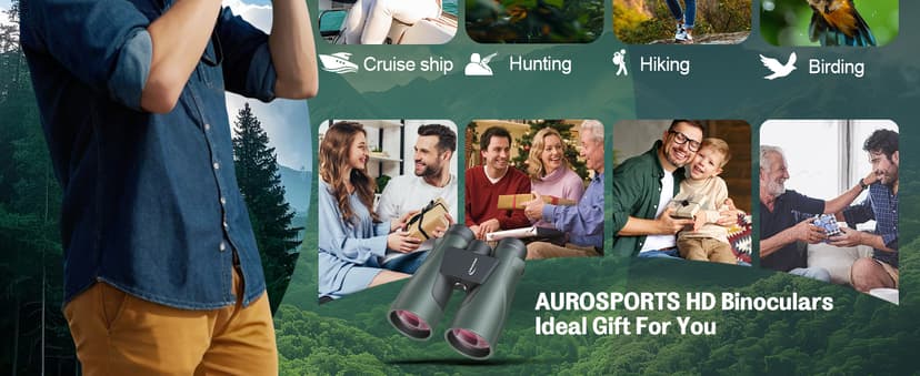 Aurosports 15x56 High Powered Binoculars for Adults - HD Large View Binos with Clear Low Light Vision - Non-Reflective Shell for Bird Watching, Hunting, Wildlife, Cruise, Travel - Gift for Men
