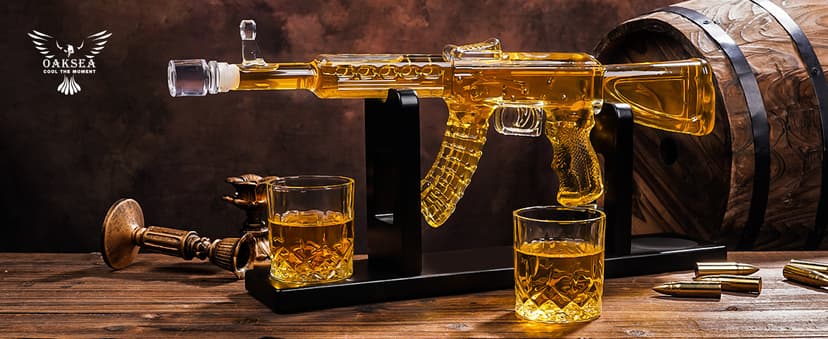 Whiskey Decanter AK47 Set with 2 Whiskey Glasses, Gifts for Men Dad Stocking Stuffers, Unique Christmas Anniversary Birthday Gift for Him Husband, Cool Presents liquor dispenser for Home Bar