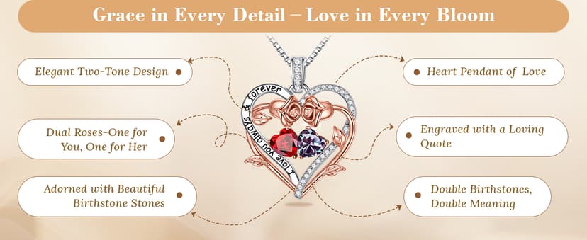 925 Sterling Silver Necklace, Gift Box Packaging, Anniversary Birthday Gifts for Women Her Wife Mom Grandma Iefil Rose Heart Double Birthstone Necklace, Gifts for Wife Her Women B0C1YY72HH
