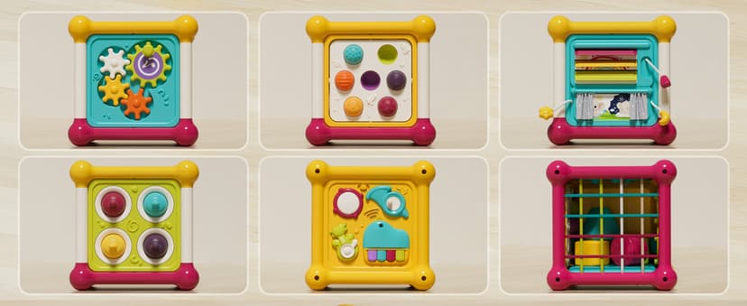 PANITU Baby Activity Cube, Cube Toys for Babies 6-12 Months, Toddler Music Busy Board with 4 Sensory Shape Blocks, 6-in-1 Educational Early Development Toy, Christmas, Birthday Gift for 1 Year Old