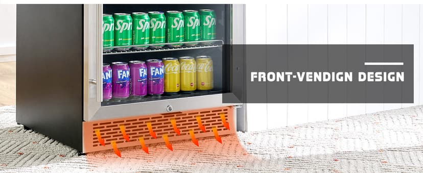Albott Beverage Refrigerator-24 In fridge with Glass Door, Adjustable Shelves and LED Touch Panel, Under Counter Design for Wine Beer, Built-In or Freestanding Use, 34-64℉