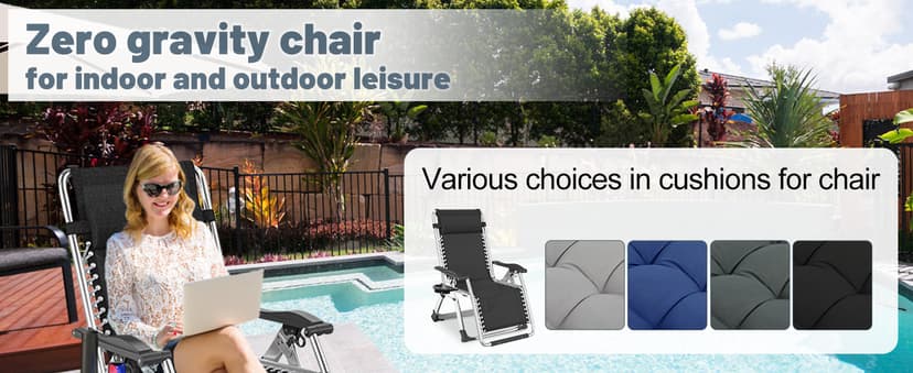 Slsy Zero Gravity Chair, Reclining Lounge Chair with Removable Cushion & Tray for Indoor and Outdoor, Patio Recliner Folding Reclining Chair