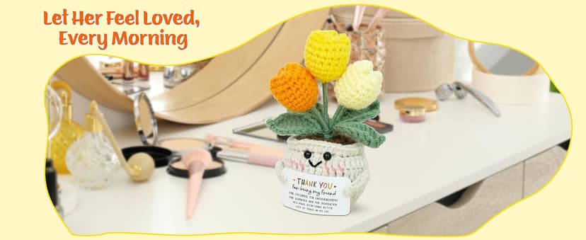 OASSIE Christmas Thank You Gifts for Women Friends - Thank You for Being A Friend Emotional Support Crochet Tulip with Card - Birthday Gifts for Women Friendship, Friend Gift for Coworker Sister