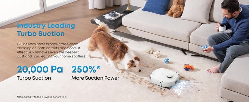 eufy Robot Vacuum E25, HydroJet System with Roller Mop, 20,000 Pa Turbo Suction, All-in-One Robot Vacuum and Mop Combo, Edge-to-Corner Cleaning, Zero-Tangle Design, AI Obstacle Avoidanced, White