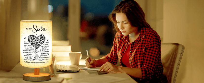 Sisters Gifts from Sister, to Sister Fabric Table Lamp, Sister Valentines Day Birthday Gifts for Sister, Bedside Table Lamp Gifts for Sisters from Sisters Adult