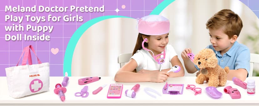 A gift for girls birthday Christmas, Encourages caring role play, builds confidence, stays neatly organized Meland Doctor Kit with Puppy for Girls, Pretend Play Toy Gift for Ages 3–6 B09PD6YWF1