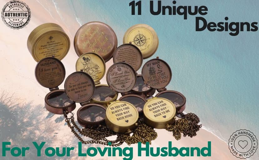 RII to My Husband I Love You, Brass Compass Engraved Gifts for Men, Bronze Gifts for Men, Romantic Gifts for Him/Her, Keepsake Gifts for Husband, 5th/25th 50th Wedding Gift Ideas