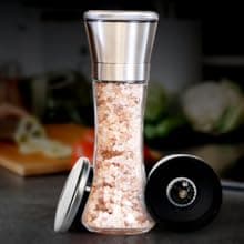 HOME EC Original Stainless Steel Salt or Pepper Grinder 1pk - Adjustable Ceramic Sea Salt Grinder or Pepper Mill - Tall Glass Spice Shaker - Spice Mill w/EBook B082V134CK