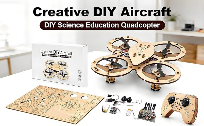 2026 New DIY Wooden RC Drone Kit, Remote Control 3D Building Blocks Quadcopter to Build for Adults, STEM Projects with Gyroscope for Beginners