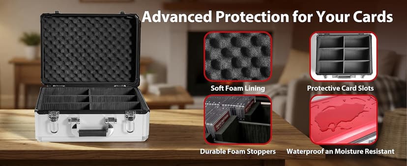 EcoVibe EcoVibe Trading Card Storage Box, Aluminum Alloy Card Case Holds 600+ Toploaders & One-Touch Holders, Sports Card Storage for 3" x 4" 35pt Rigid Card Holders (Red)