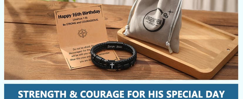 UNGENT THEM Joshua 1:9 Encouraging Christian Birthday Gifts for Boys Teens Men, Bible Verse Leather Cross Bracelet