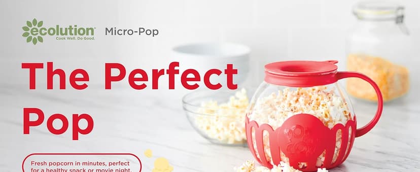 Ecolution Patented Micro-Pop Microwave Popcorn Popper with Temperature Safe Glass, 3-in-1 Lid Measures Kernels and Melts Butter, Made Without BPA, Dishwasher Safe, 3-Quart, Yellow