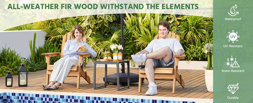 Yaheetech Folding Adirondack Chair Set of 6 Outdoor, 300LBS Solid Wood Garden Chair Weather Resistant, Fire Pit Lounge Chairs for Garden/Yard/Patio/Lawn, Natural Wood