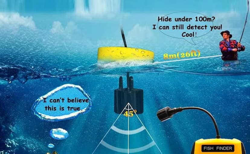 Handheld Fish Finder Portable Fishing Kayak Fishfinder Fish Depth Finder Fishing Gear with Sonar Transducer and LCD Display