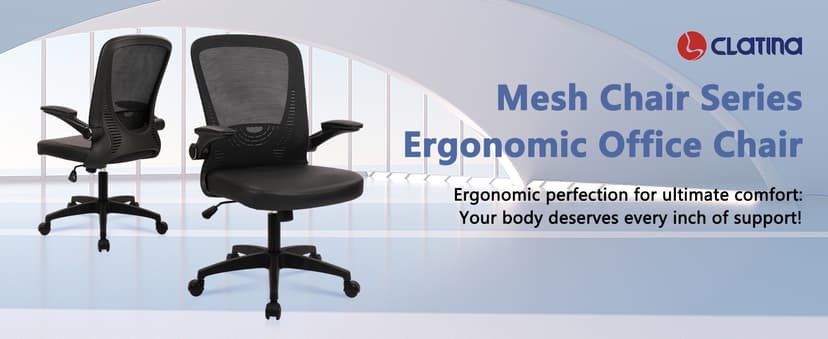 CLATINA Desk Chairs with PU Leather Seat, Flip Up Arms Ergonomic Mesh Back Office Chair with Lumbar Support, Adjustable Height Swivel Rolling Computer Chairs for Home Conference Meeting, Black, 8 Pack