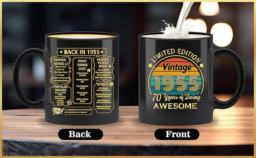 QUPT 70th Birthday Gifts for Women Men, 70th Birthday Gifts for Him, 1955 Birthday Gifts for Women Men, 70 Years Old Gifts, 1955 Birthday Gifts for Her Him, 70th Birthday Presents Coffee Mug