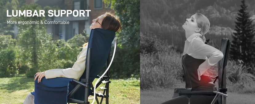 EVER ADVANCED Oversized Folding Camping Chair for Adults with Adjustable Lumbar Support, Heavy Duty Chair with Side Pockets, Portable Collapsible Quad Chair for Outside