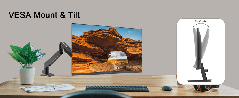 SANSUI Monitor 24 Inch 100Hz PC Monitor, HDMI VGA Ports VESA Mount, FHD Computer Monitor Ultra-Slim Ergonomic Tilt Eye Care for Home Office (ES-24F2, HDMI Cable Included)