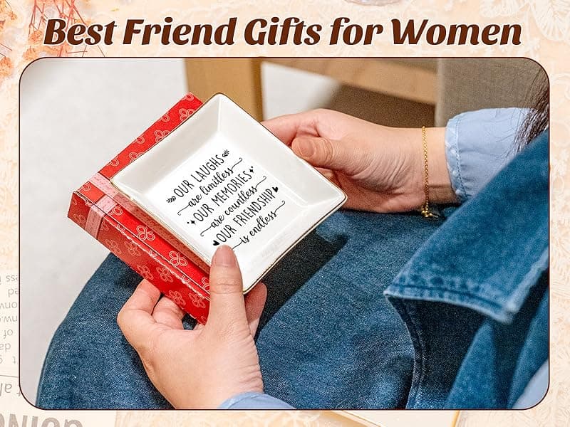 PUDDING CABIN Best Friend Birthday Gifts for Women Friendship is Endless Jewelry Dish for Women Rings Earrings, Unique Gifts for Woman Female Friend Birthday Christmas Mothers Day Gift