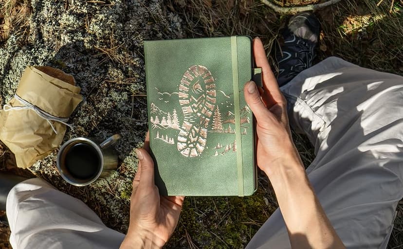 Travel & camping diary, nature adventure record book, 5.8 x 8.3 in eco leather notebook, gift for hikers & campers Clever Fox Hiking Journal for Women & Men, Trail Log Book, Forest Green B0DWSW8XN7