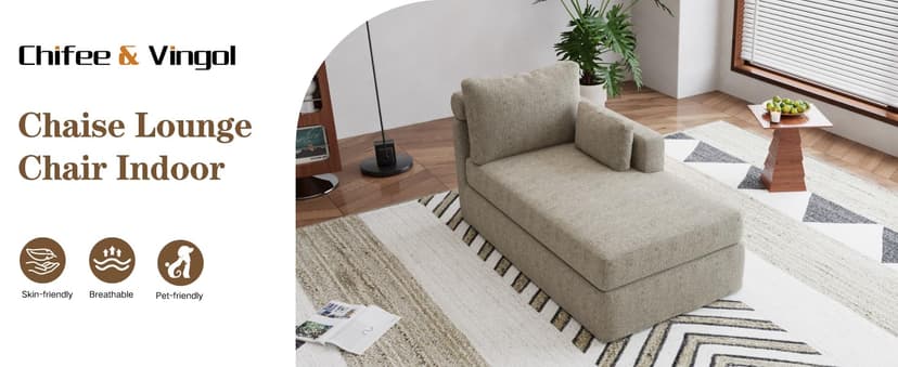 31.89" Chaise Lounge with Left Armrest Upholstered Modern Lounge Couch Sleeper Sofa with Cushions & Pillows for Living Room Bedroom Reading Nookk,Taupe