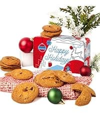 David's Cookies Happy Holidays Mini Cookies in Sweet Sampler Tin - Assorted Mini Christmas Cookies with Chocolate & White Chocolate Chip and Red Velvet - Gourmet Cookie Gift Basket for Christmas 14oz