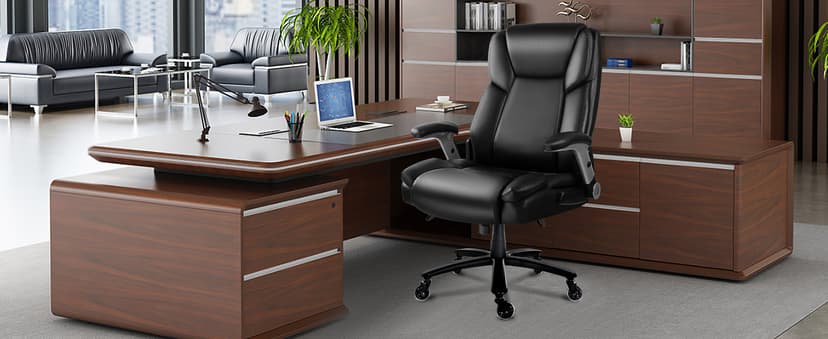 VITESSE 600lbs Big and Tall Office Chair with Flip up Armrest, Large Heavy Duty with Ergonomic Lumbar Support, Executive Office Chair for Heavy People with Quiet Rubber Wheel(Black)
