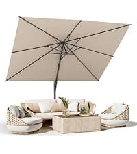 15ft Patio Umbrella with Base,Large Outdoor Double-Sided Rectangle Umbrella with Crank Handle, Market Umbrella for Poolside Garden Deck Backyard Beach Pools, Beige
